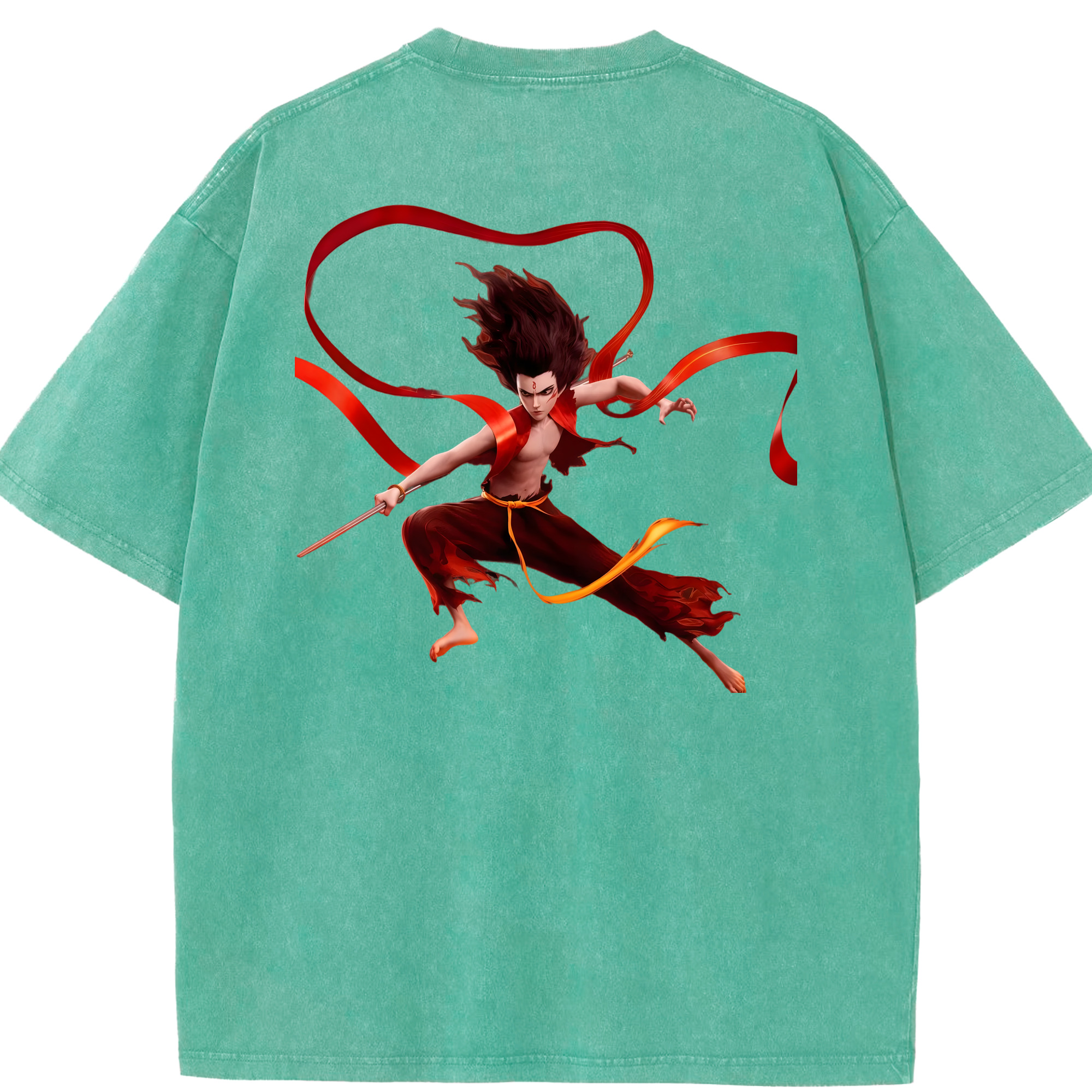 （画像用） Ne Zha 2 ナタ 魔童の大暴れ 綿100% ヴィンテージ風 半袖Tシャツ（背面プリント）